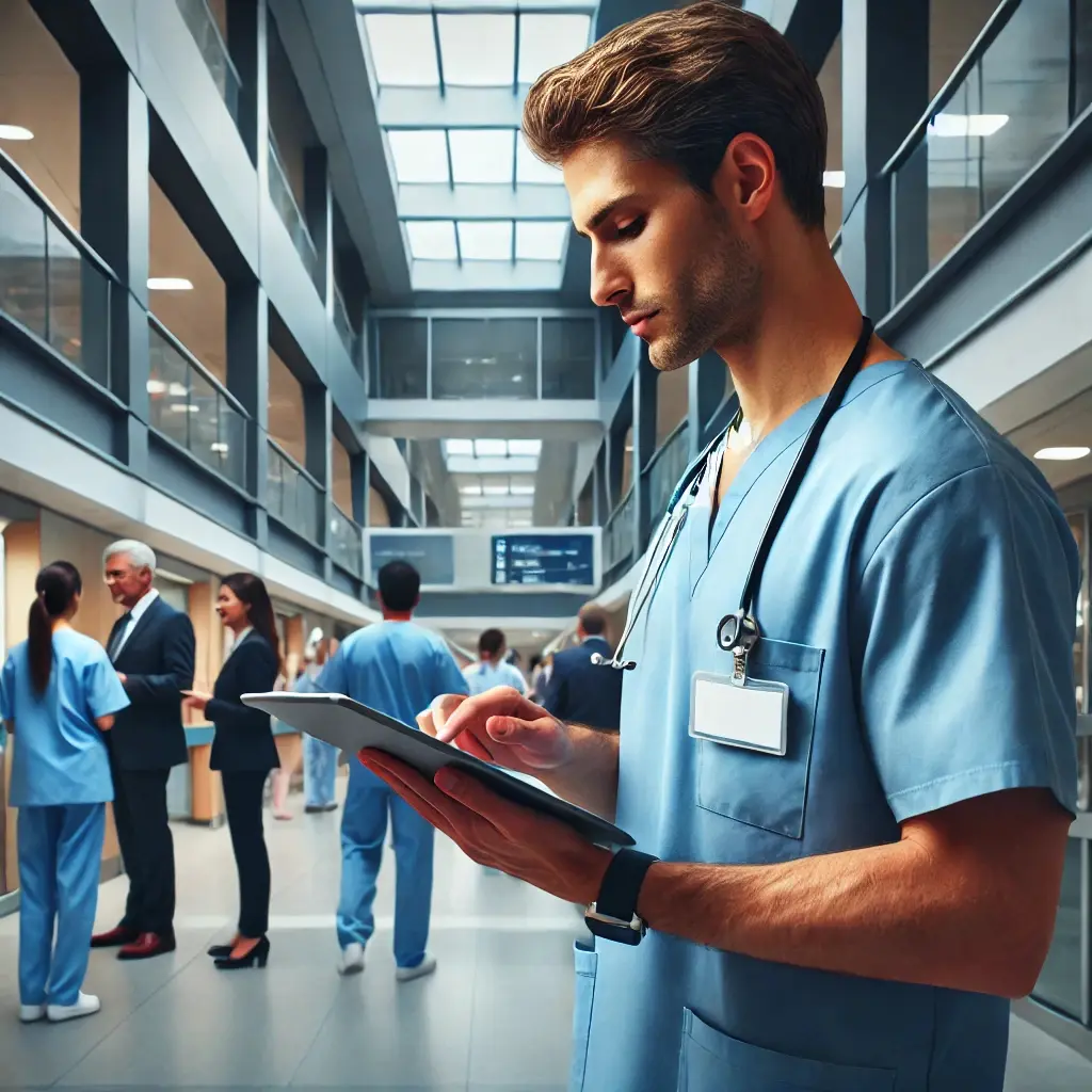 Doctor interacting with tablet